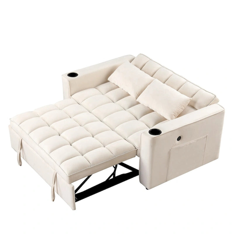 Canapé-lit convertible en velours avec porte-gobelet et port USB