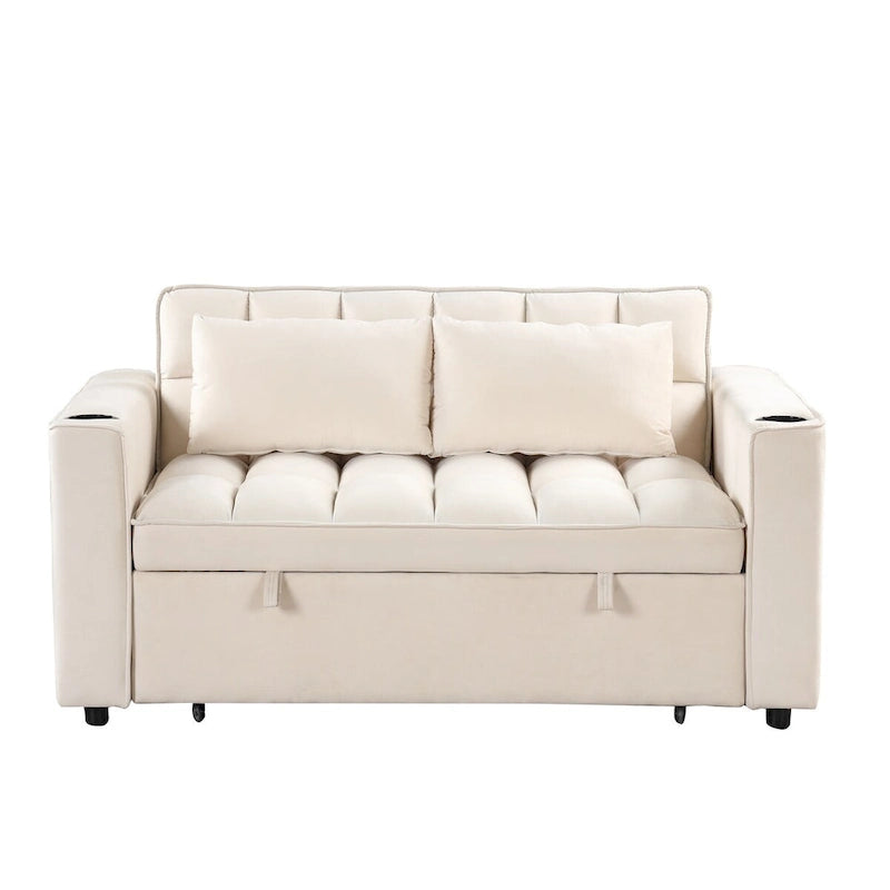 Canapé-lit convertible en velours avec porte-gobelet et port USB