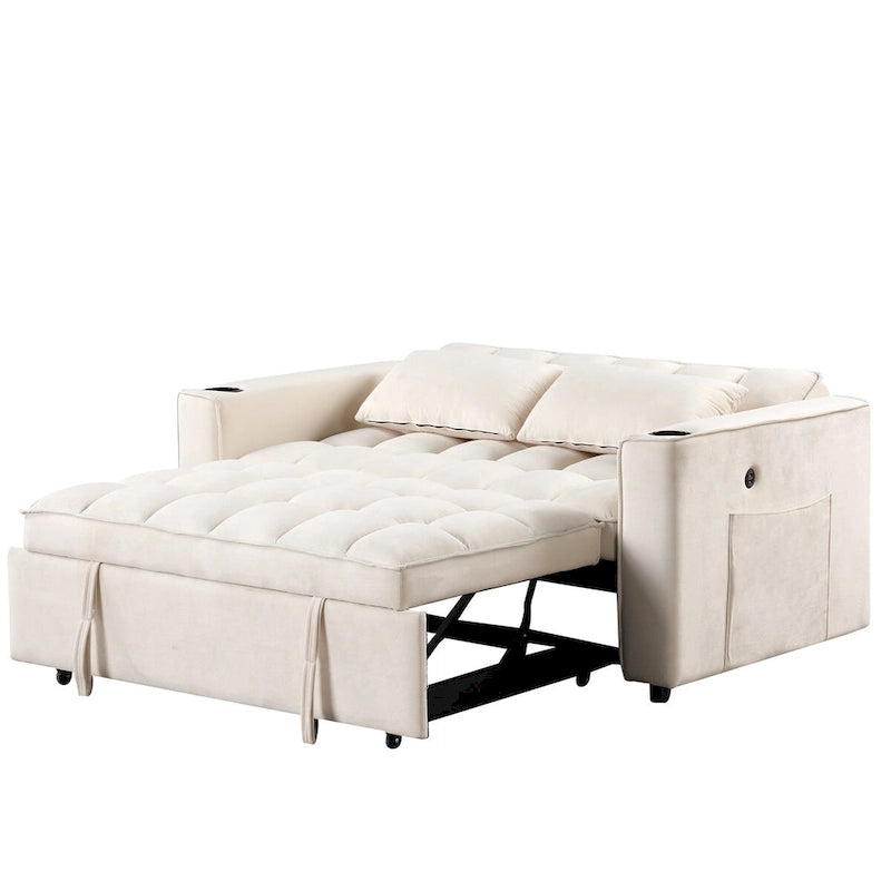 Canapé-lit convertible en velours avec porte-gobelet et port USB