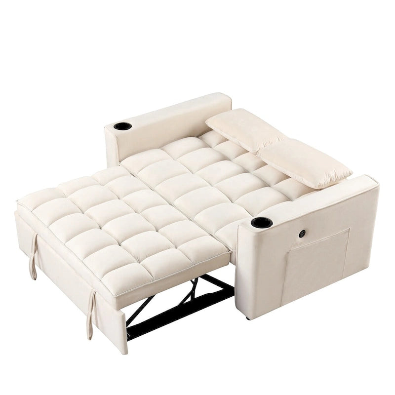 Canapé-lit convertible en velours avec porte-gobelet et port USB