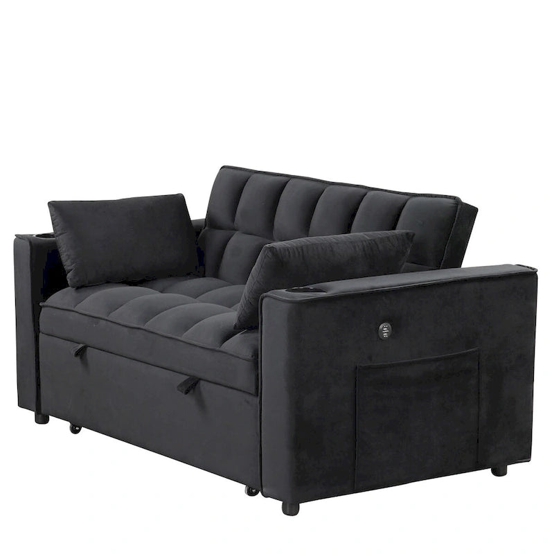 Canapé-lit convertible en velours avec porte-gobelet et port USB