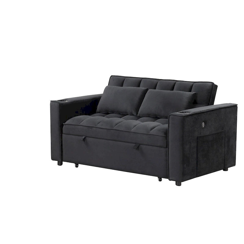 Canapé-lit convertible en velours avec porte-gobelet et port USB