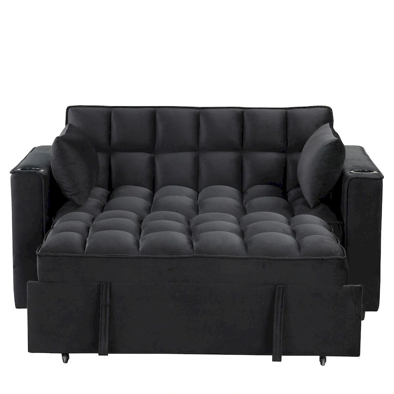 Canapé-lit convertible en velours avec porte-gobelet et port USB