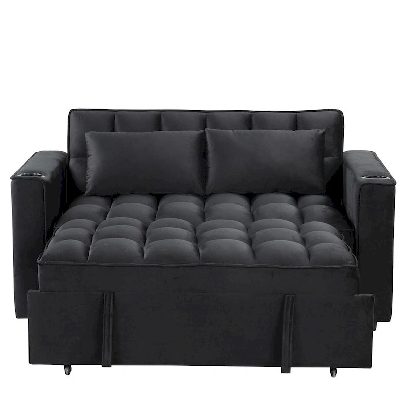 Canapé-lit convertible en velours avec porte-gobelet et port USB