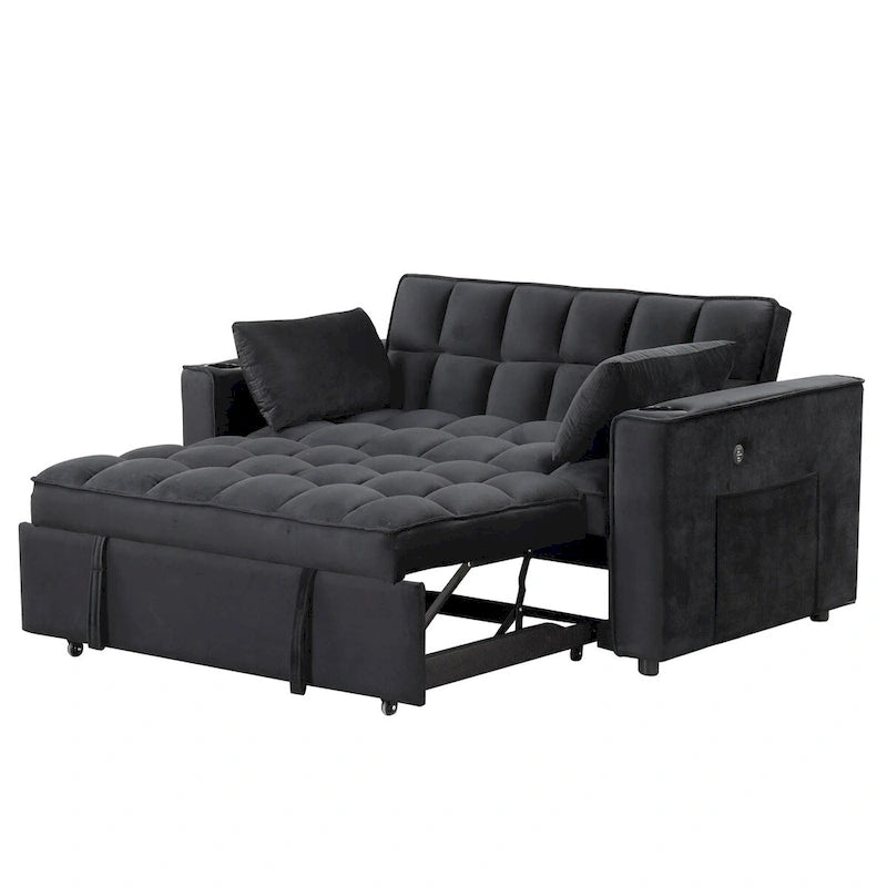 Canapé-lit convertible en velours avec porte-gobelet et port USB