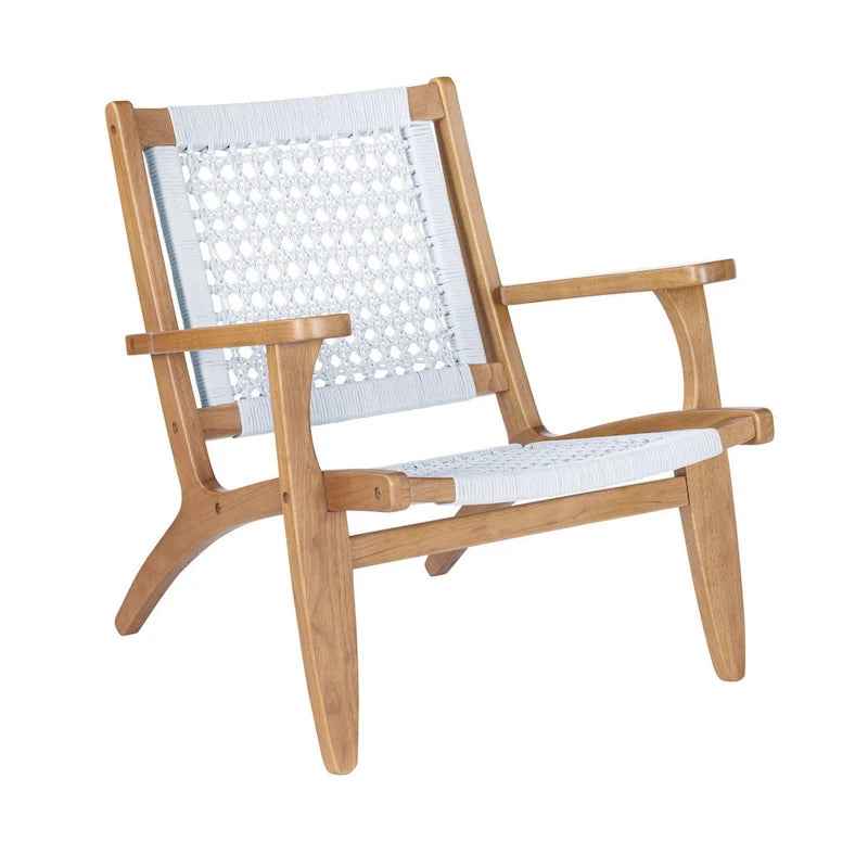 Fauteuil d'appoint de 74 cm avec dossier et assise tressés en corde hexagonale, marron et gris