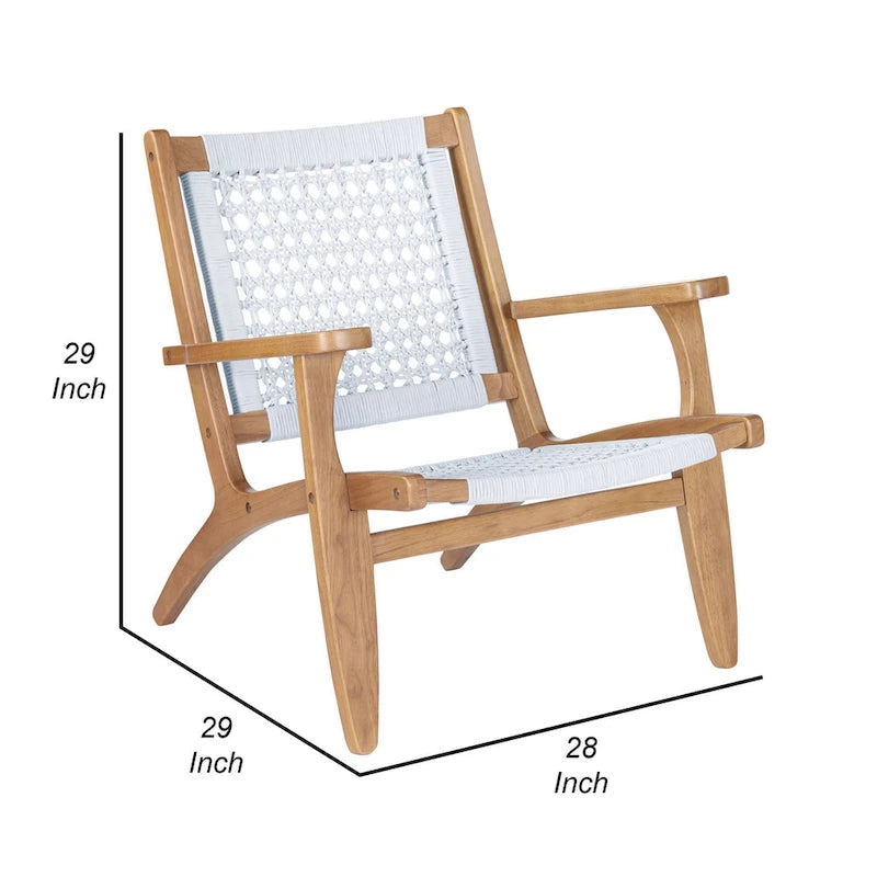 Fauteuil d'appoint de 74 cm avec dossier et assise tressés en corde hexagonale, marron et gris