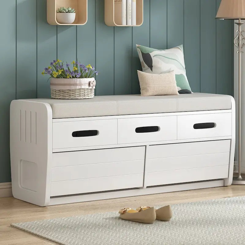 Banc de rangement avec tiroirs et coussin d'assise