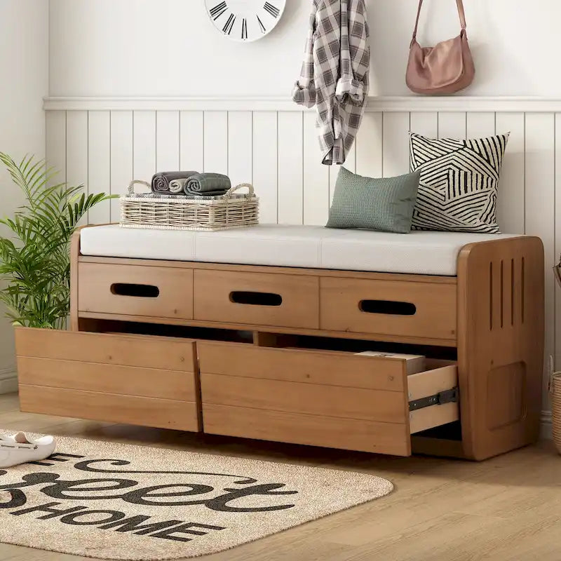 Banc de rangement avec tiroirs et coussin d'assise