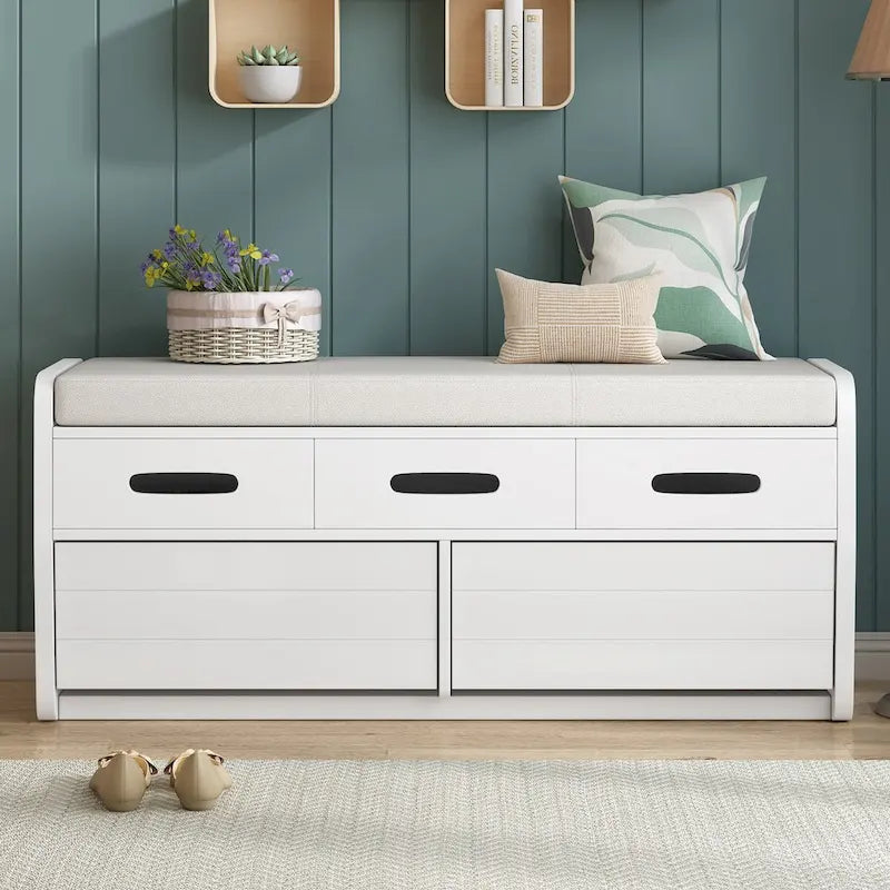 Banc de rangement avec tiroirs et coussin d'assise