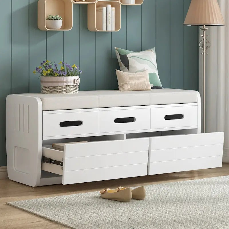 Banc de rangement avec tiroirs et coussin d'assise