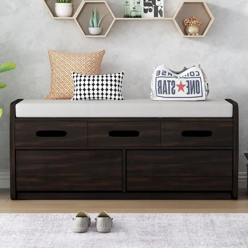 Banc de rangement avec tiroirs et coussin d'assise