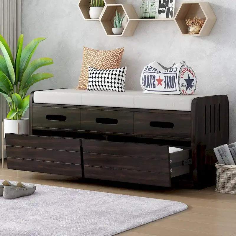 Banc de rangement avec tiroirs et coussin d'assise