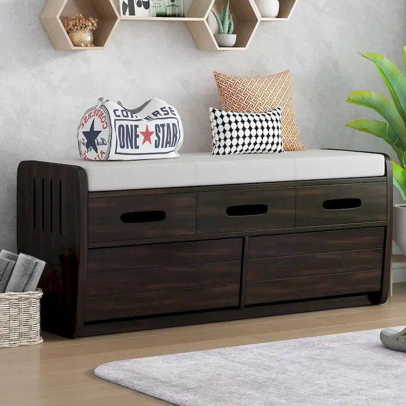 Banc de rangement avec tiroirs et coussin d'assise