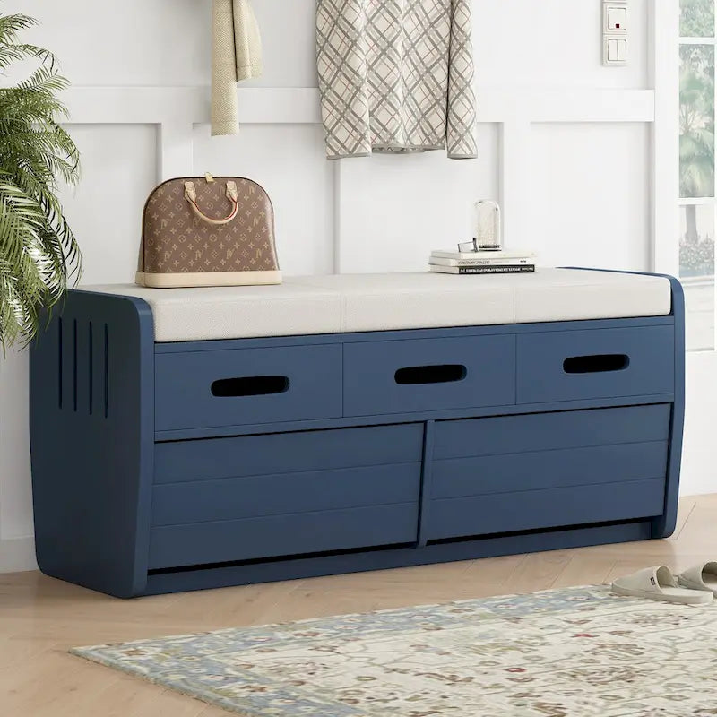 Banc de rangement avec tiroirs et coussin d'assise