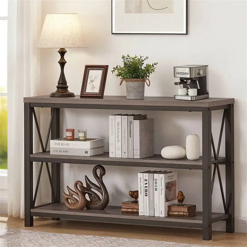 Console 3 niveaux avec étagères ouvertes, 120 cm (L) x 34 cm (P) x 76 cm (H)