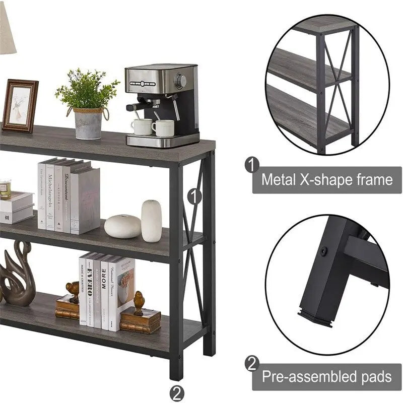 Console 3 niveaux avec étagères ouvertes, 120 cm (L) x 34 cm (P) x 76 cm (H)