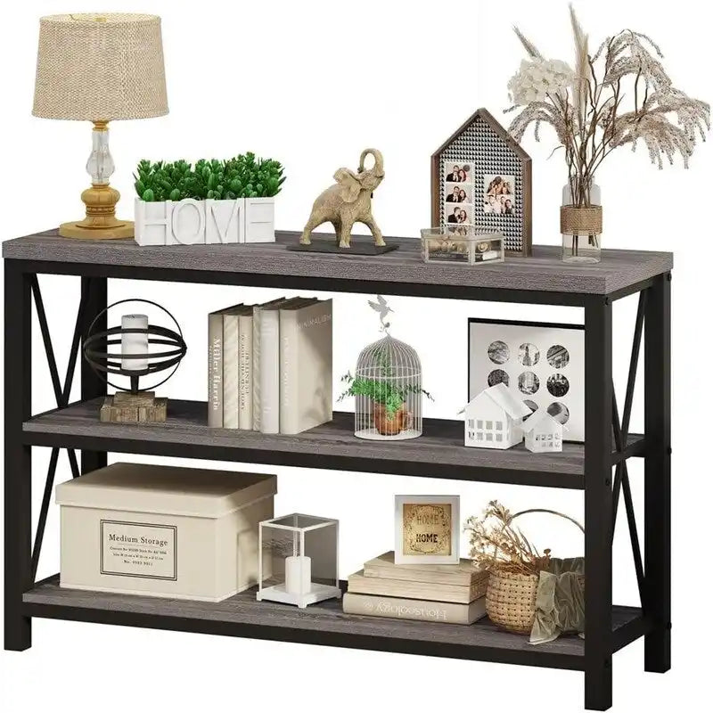Console 3 niveaux avec étagères ouvertes, 120 cm (L) x 34 cm (P) x 76 cm (H)