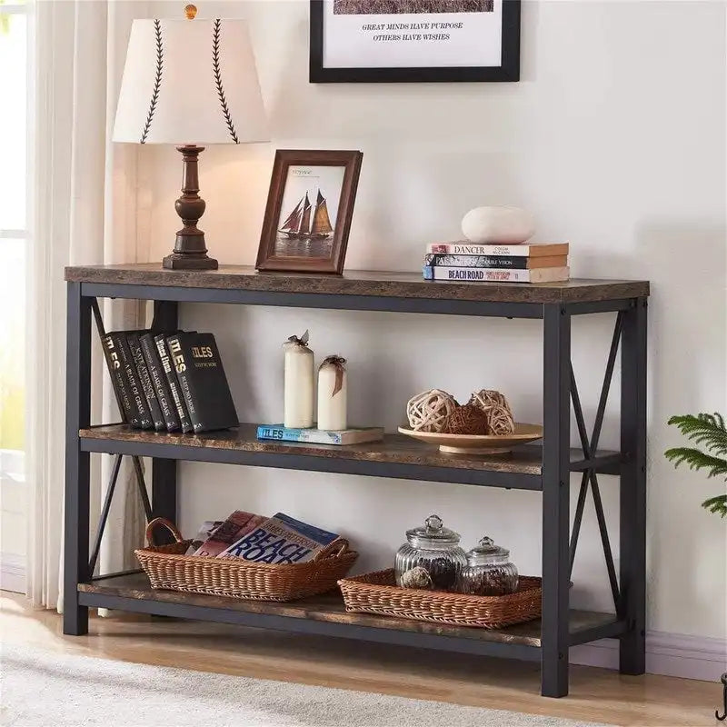 Console 3 niveaux avec étagères ouvertes, 120 cm (L) x 34 cm (P) x 76 cm (H)