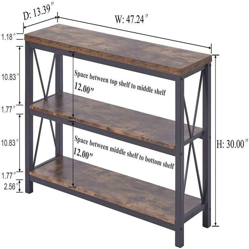 Console 3 niveaux avec étagères ouvertes, 120 cm (L) x 34 cm (P) x 76 cm (H)