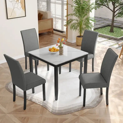 Ensemble de salle à manger 5 pièces avec table carrée et chaises rembourrées