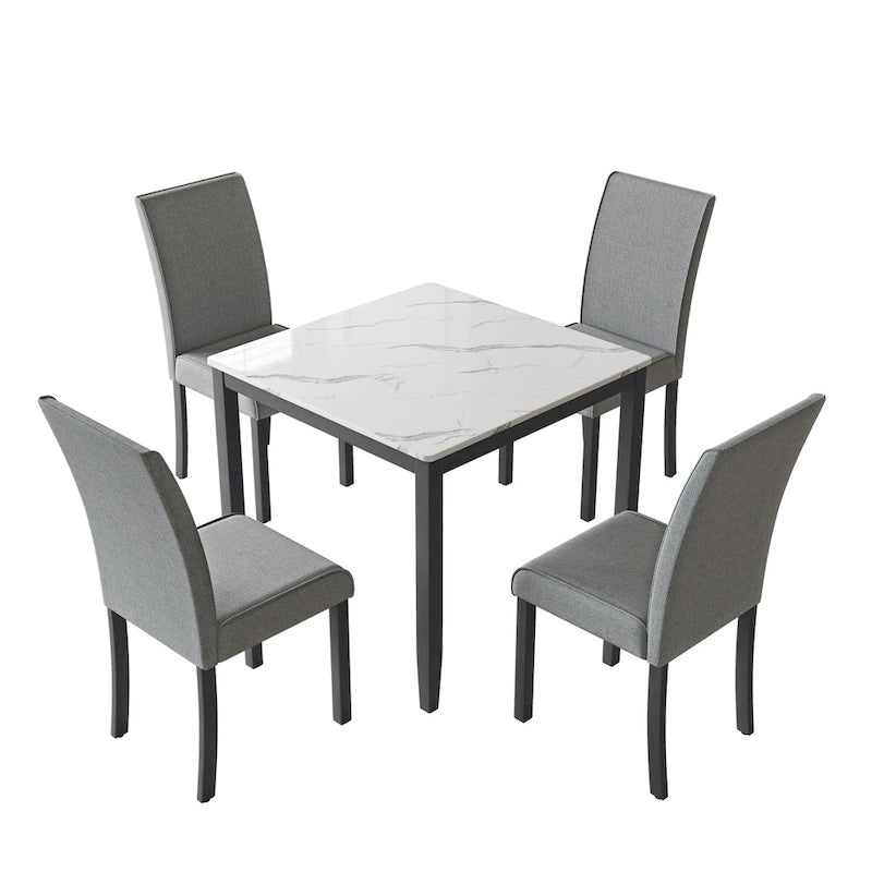 Ensemble de salle à manger 5 pièces avec table carrée et chaises rembourrées