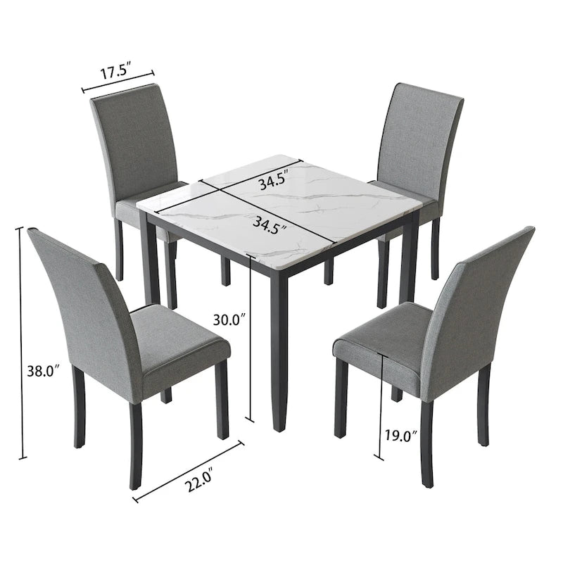 Ensemble de salle à manger 5 pièces avec table carrée et chaises rembourrées