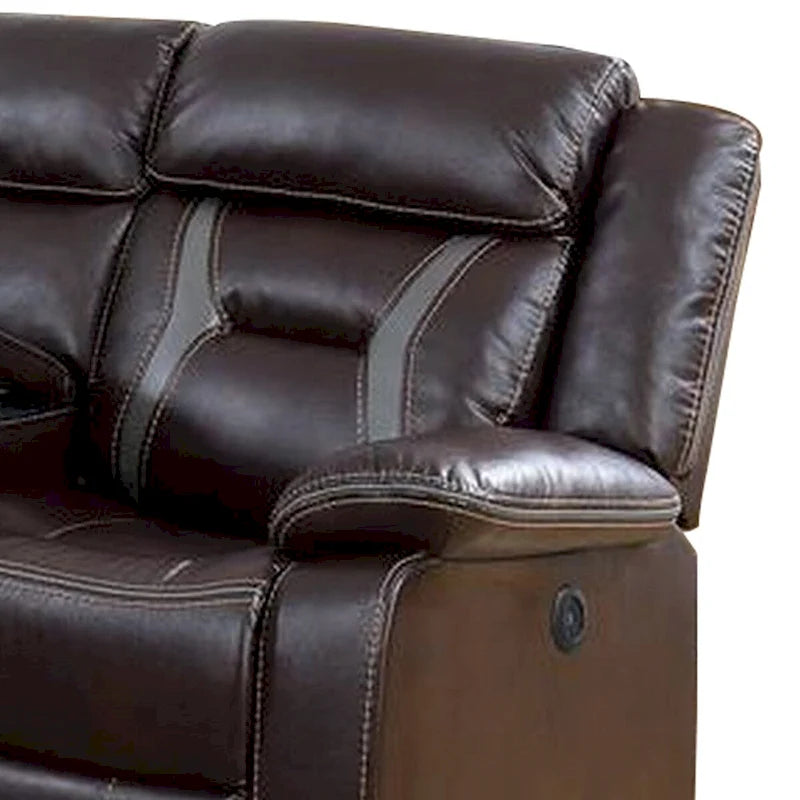 Canapé d'angle inclinable électrique avec ports USB, en similicuir marron