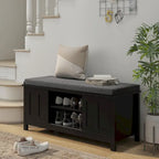 Banc de rangement avec portes coulissantes et étagères réglables