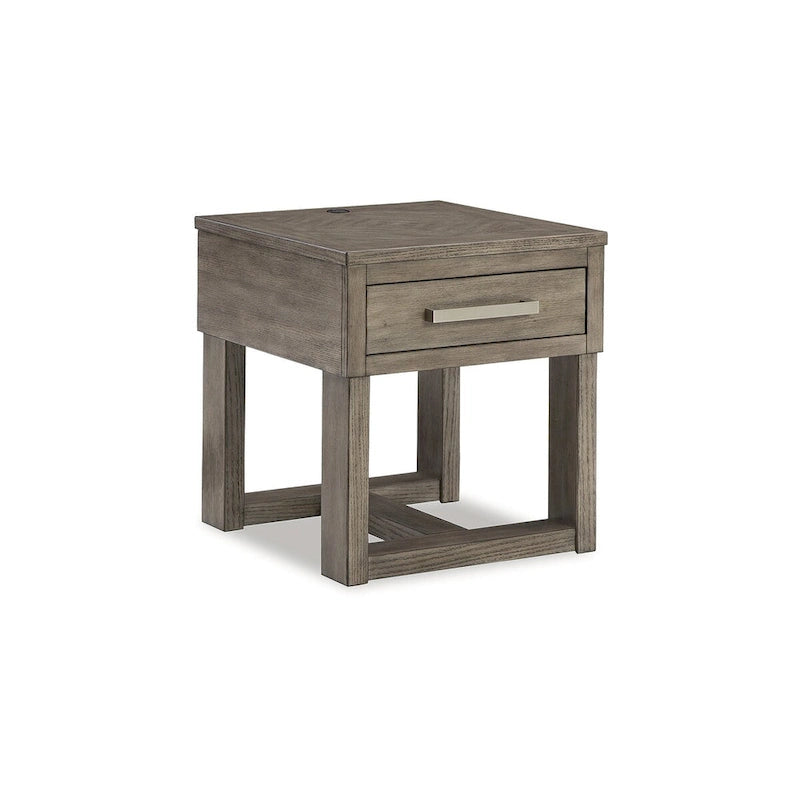 Table de chevet marron/gris avec chargement USB - 22L x 24P x 24H