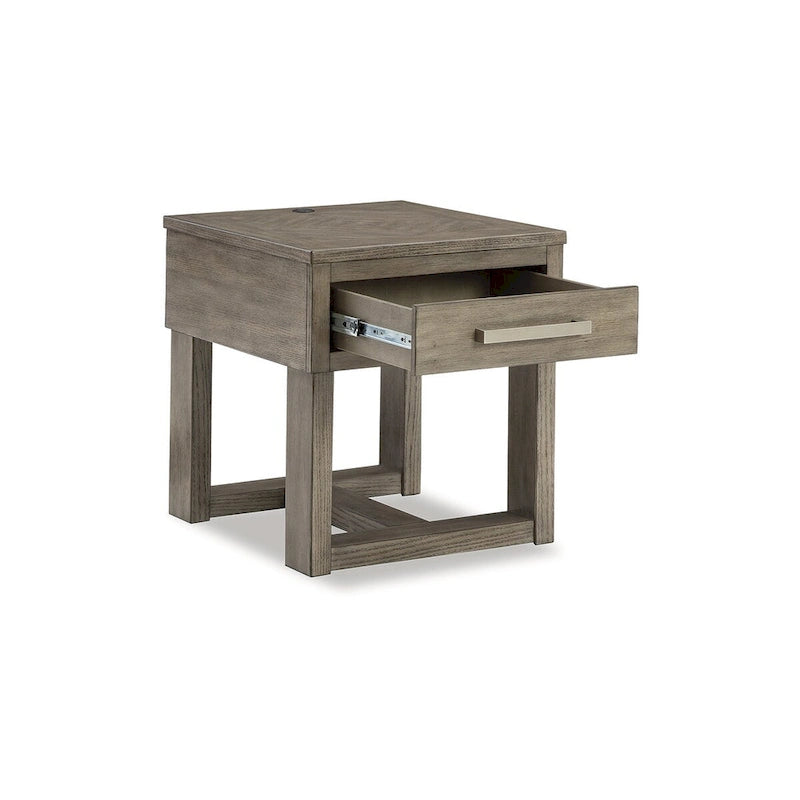Table de chevet marron/gris avec chargement USB - 22L x 24P x 24H