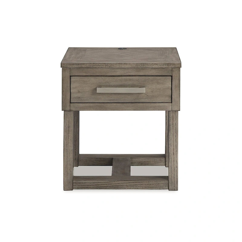 Table de chevet marron/gris avec chargement USB - 22L x 24P x 24H