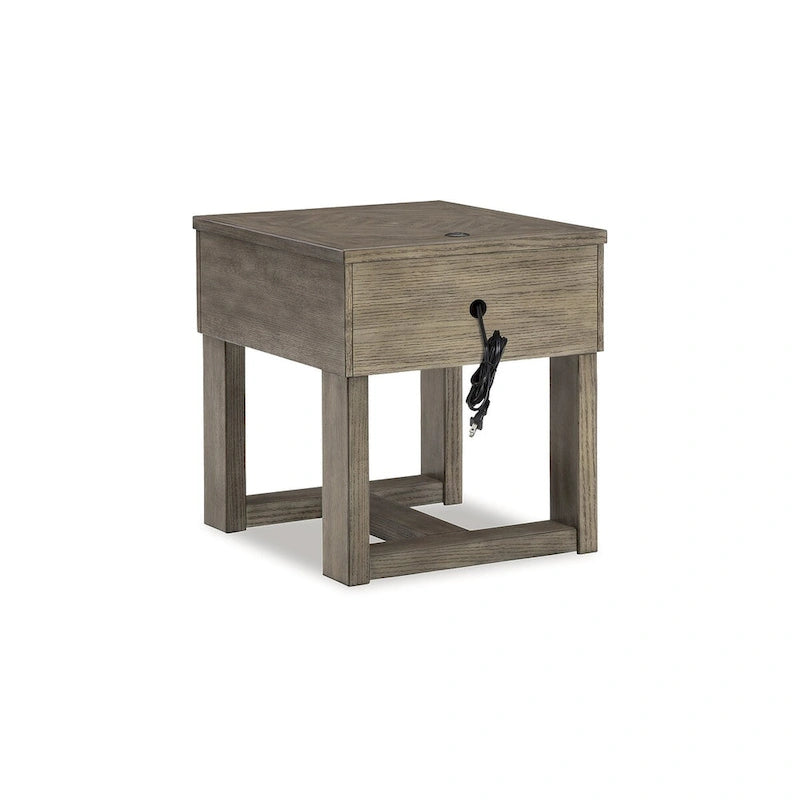 Table de chevet marron/gris avec chargement USB - 22L x 24P x 24H