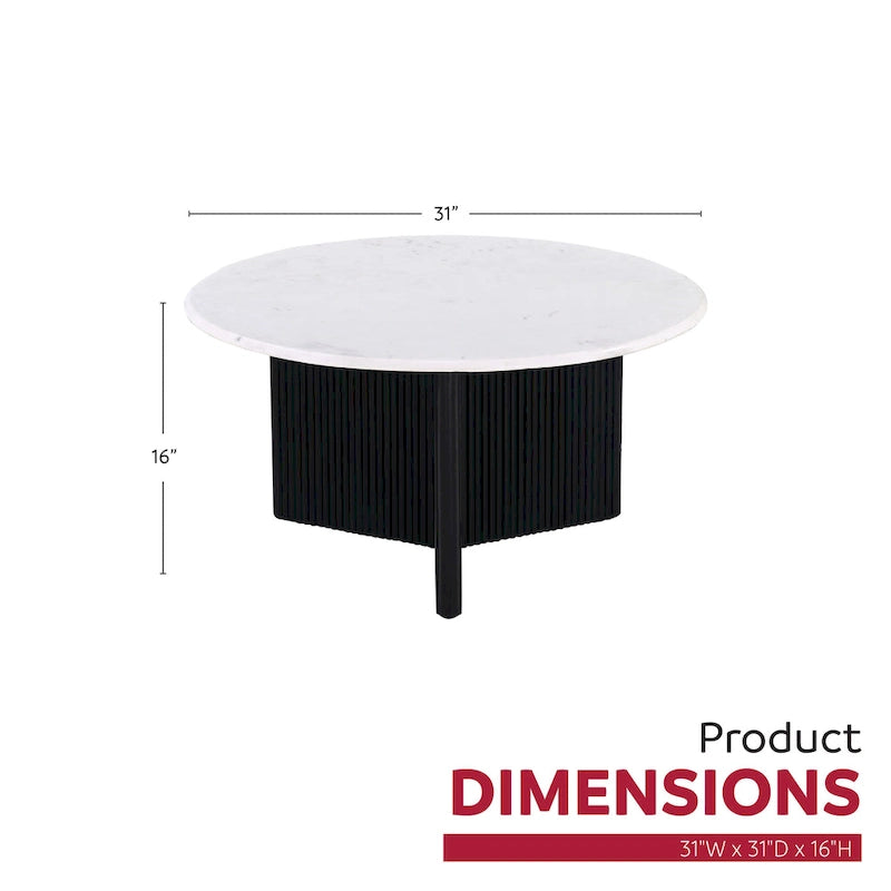 Table basse piédestal de 31 po avec plateau en marbre