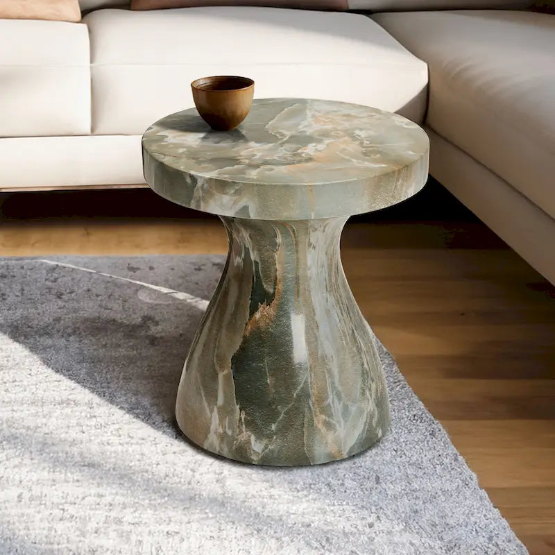 Table d'appoint ronde effet marbre pour l'intérieur et l'extérieur