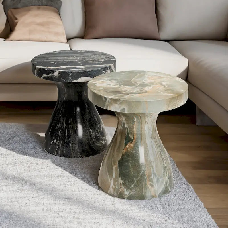 Table d'appoint ronde effet marbre pour l'intérieur et l'extérieur