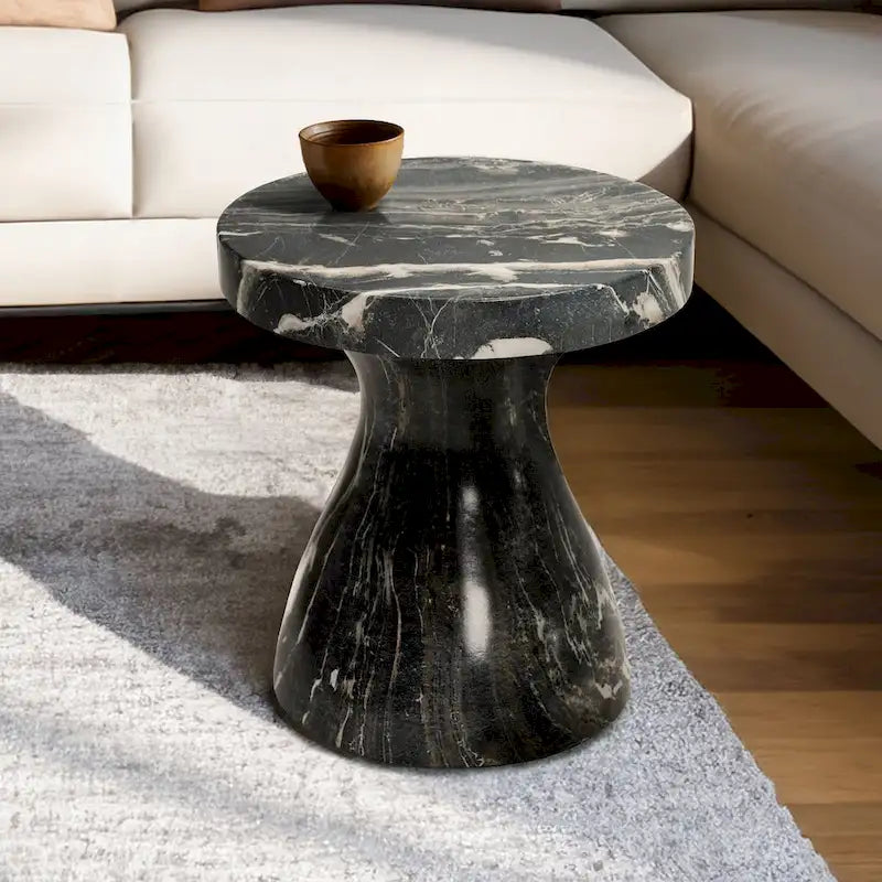Table d'appoint ronde effet marbre pour l'intérieur et l'extérieur