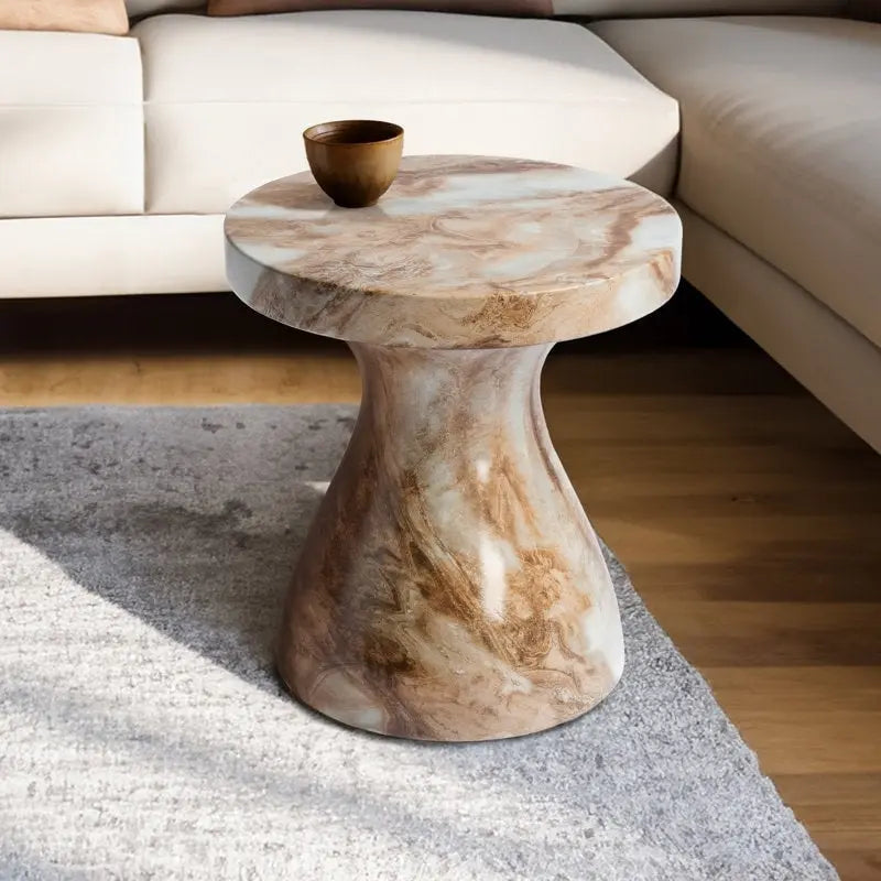 Table d'appoint ronde effet marbre pour l'intérieur et l'extérieur