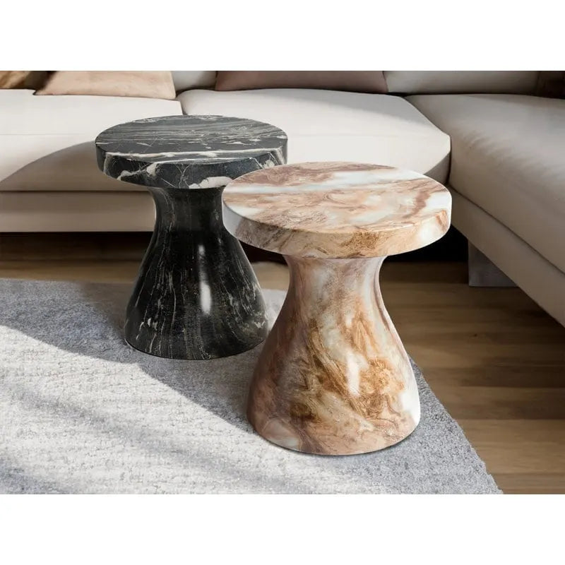Table d'appoint ronde effet marbre pour l'intérieur et l'extérieur