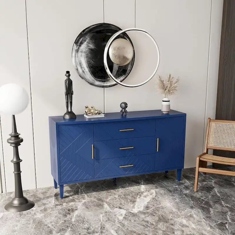 Buffet de salle à manger 2 portes et 3 tiroirs avec surface sculptée, 140 cm