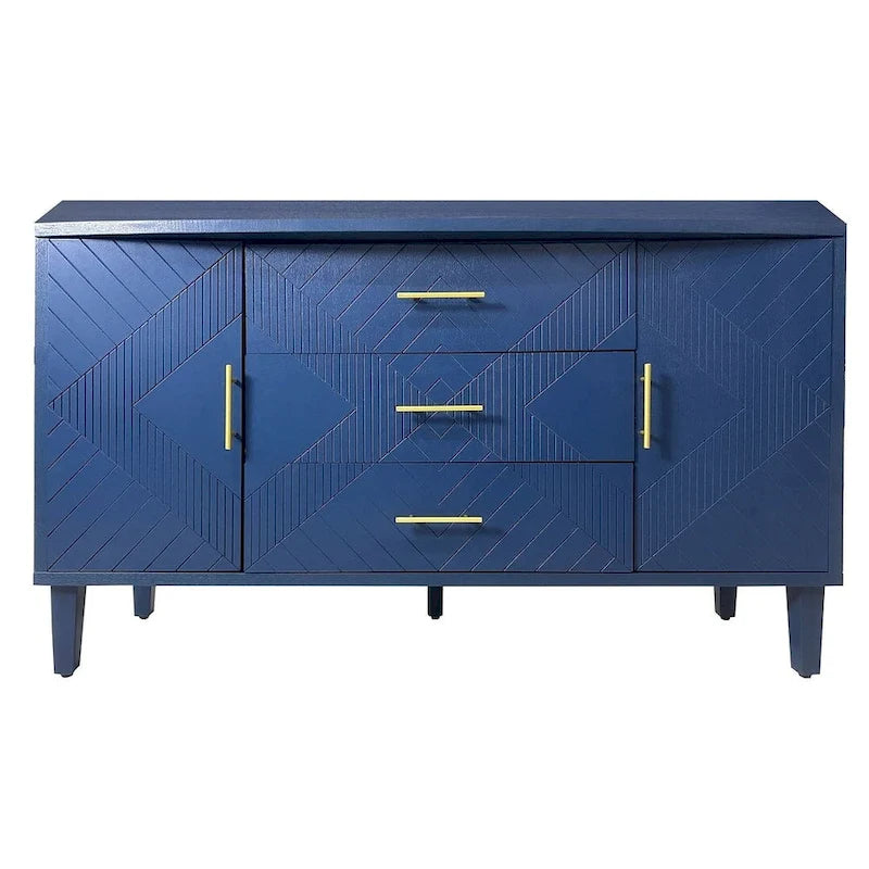 Buffet de salle à manger 2 portes et 3 tiroirs avec surface sculptée, 140 cm