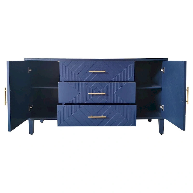Buffet de salle à manger 2 portes et 3 tiroirs avec surface sculptée, 140 cm