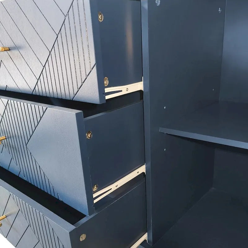 Buffet de salle à manger 2 portes et 3 tiroirs avec surface sculptée, 140 cm