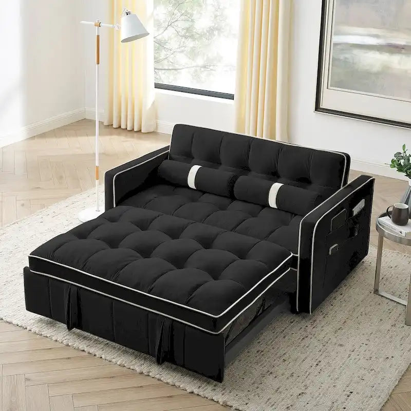 Canapé-lit extensible de 141 cm avec dossier réglable, poches latérales et oreillers lombaires
