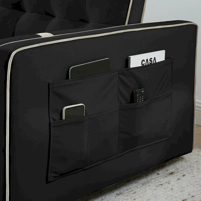 Canapé-lit extensible de 141 cm avec dossier réglable, poches latérales et oreillers lombaires