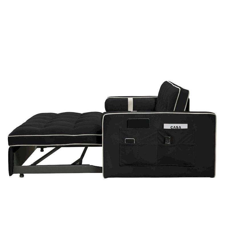 Canapé-lit extensible de 141 cm avec dossier réglable, poches latérales et oreillers lombaires