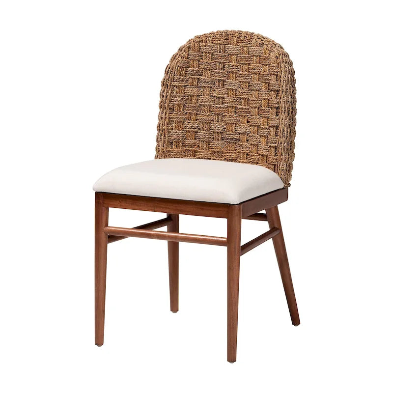 Chaise de salle à manger bohème en bois d'acacia et jonc de mer