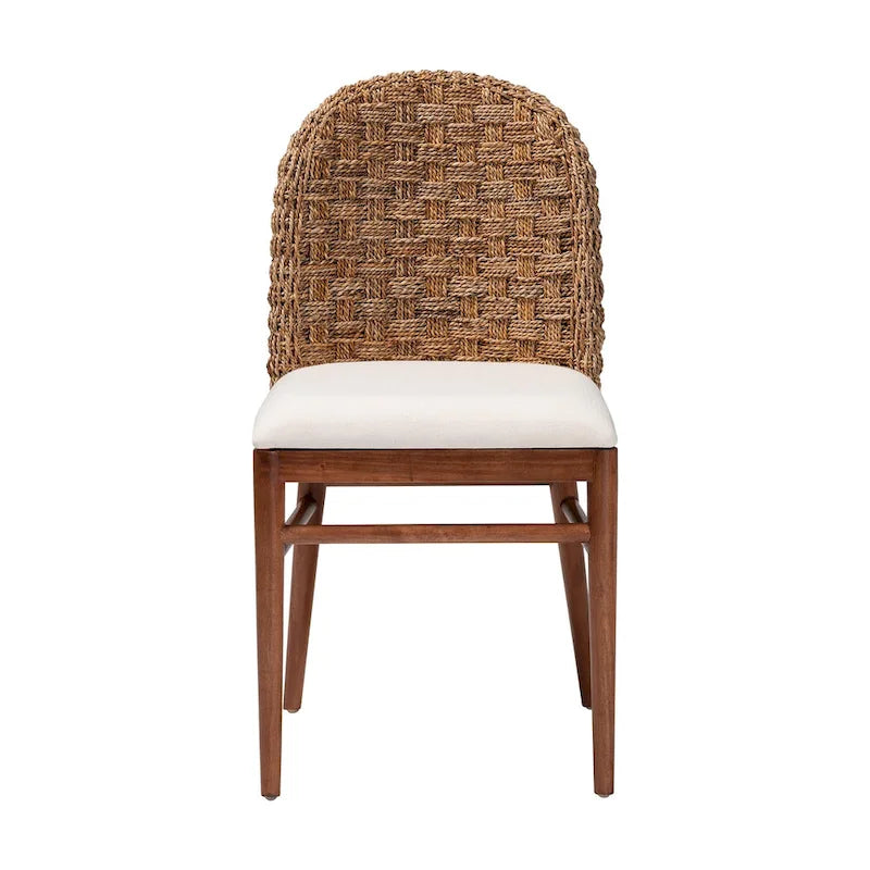 Chaise de salle à manger bohème en bois d'acacia et jonc de mer