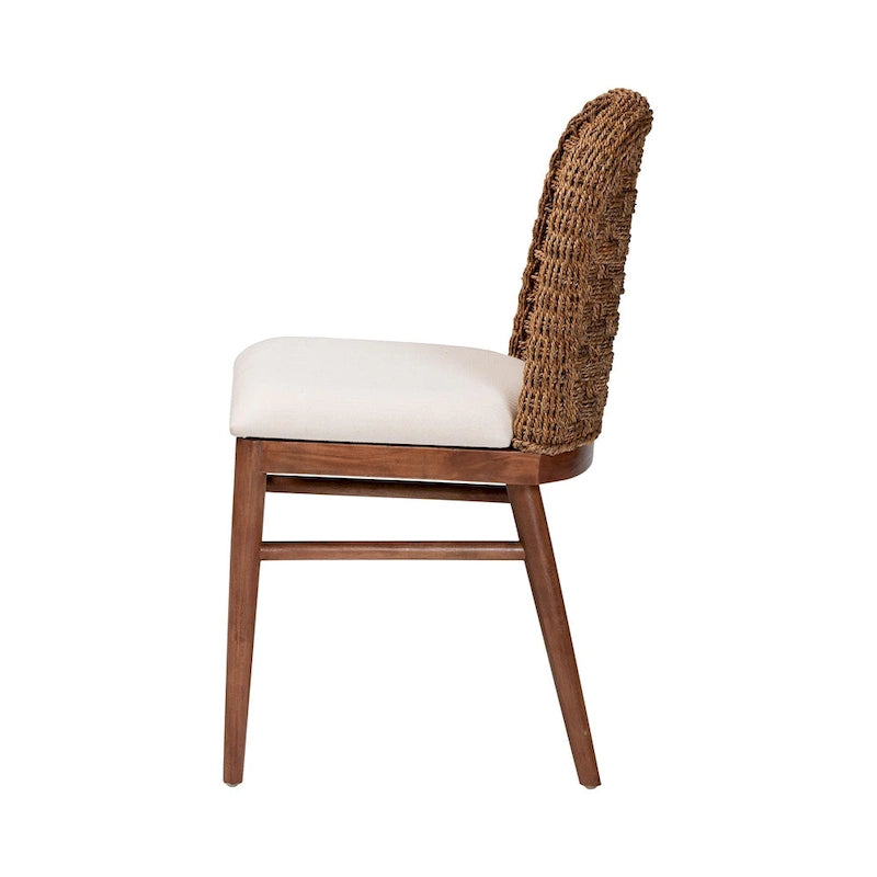 Chaise de salle à manger bohème en bois d'acacia et jonc de mer