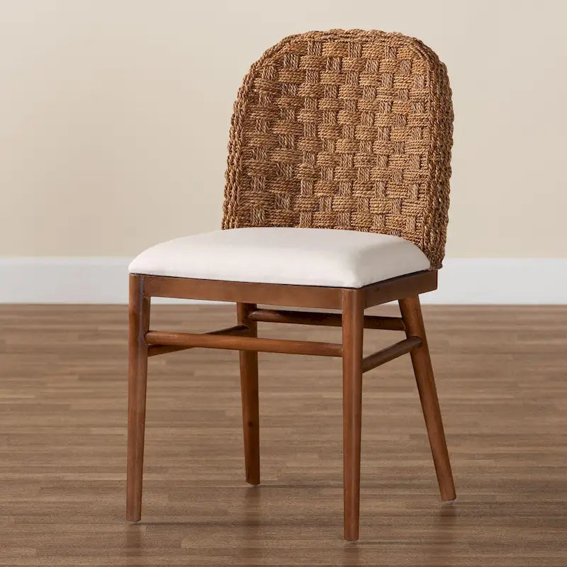 Chaise de salle à manger bohème en bois d'acacia et jonc de mer